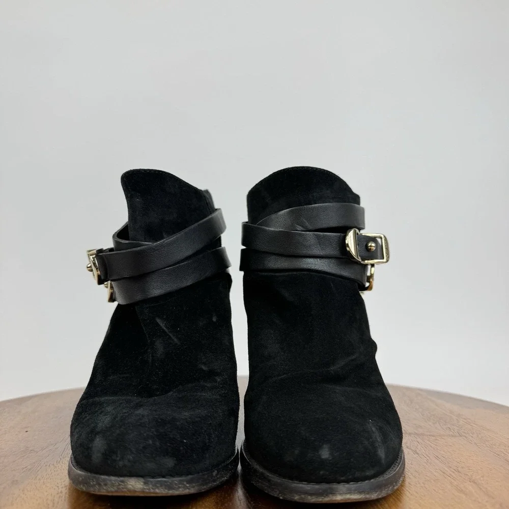 Womens Jimmy Choo Melba 80 Buckled Black Suede Block Heel Ankle Boots Size EU 38